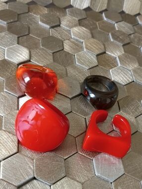 Unbranded Red & Smoky Resin Statement Rings - Set of 4#A